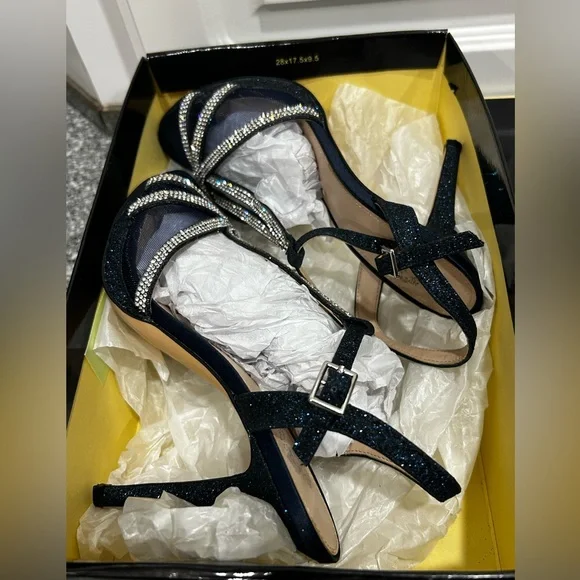 I. Miller Navy Rhinestone Heels Size 6 Wedding Party Ankle Strap - Picture 10 of 12